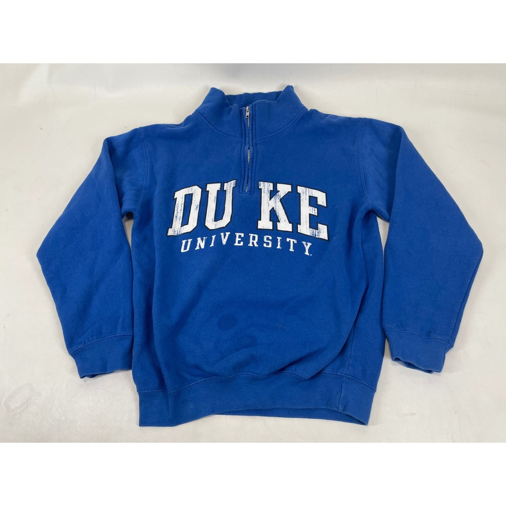 TRT Classics Duke University Quarter Zip Sweatshirt Mens Small Blue Distressed